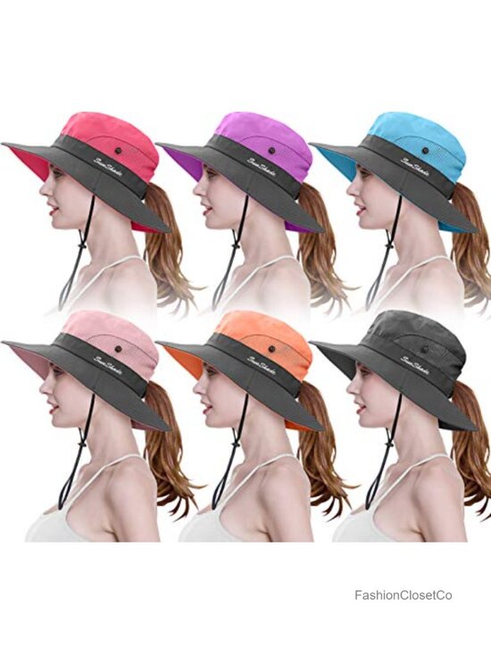 6 Packable Ponytail Wide Brim Sun Hats UPF 50+ for Beach Fishing Hiking main image 5